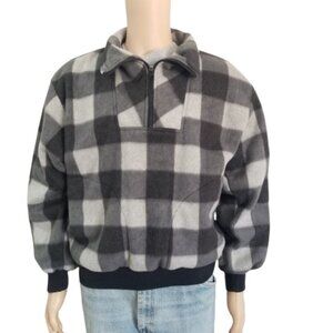 J.B. Britton Sweatshirt Plaid Half Zip Pullover Black Gray White Pockets Mens XL
